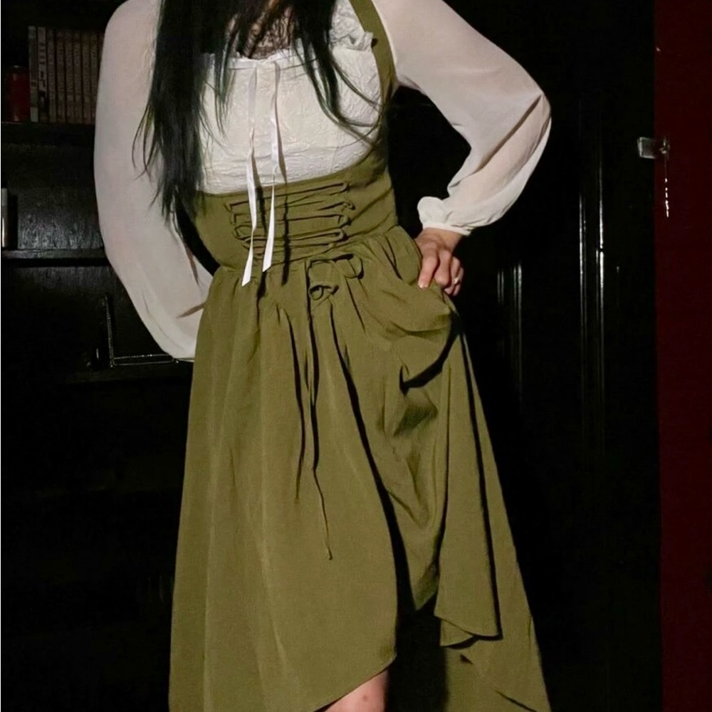 Elegant Olive Green Halter Dress New